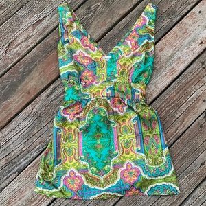 Skirtin Around Paisley Tie Back Silk V Neck Top